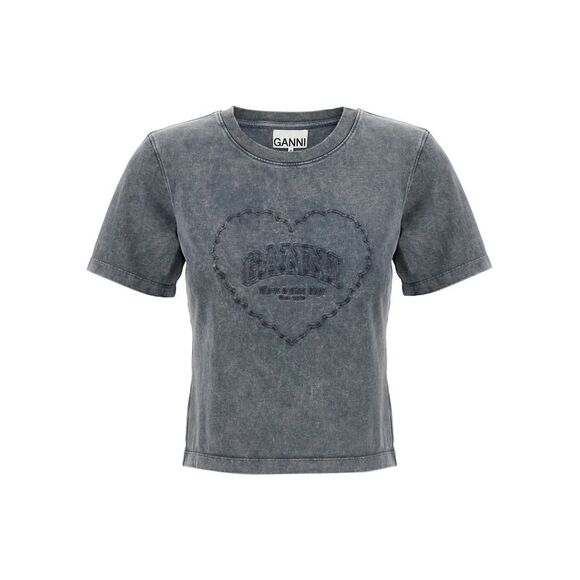 Ganni Women's Grey Washed Heart T-Shirt